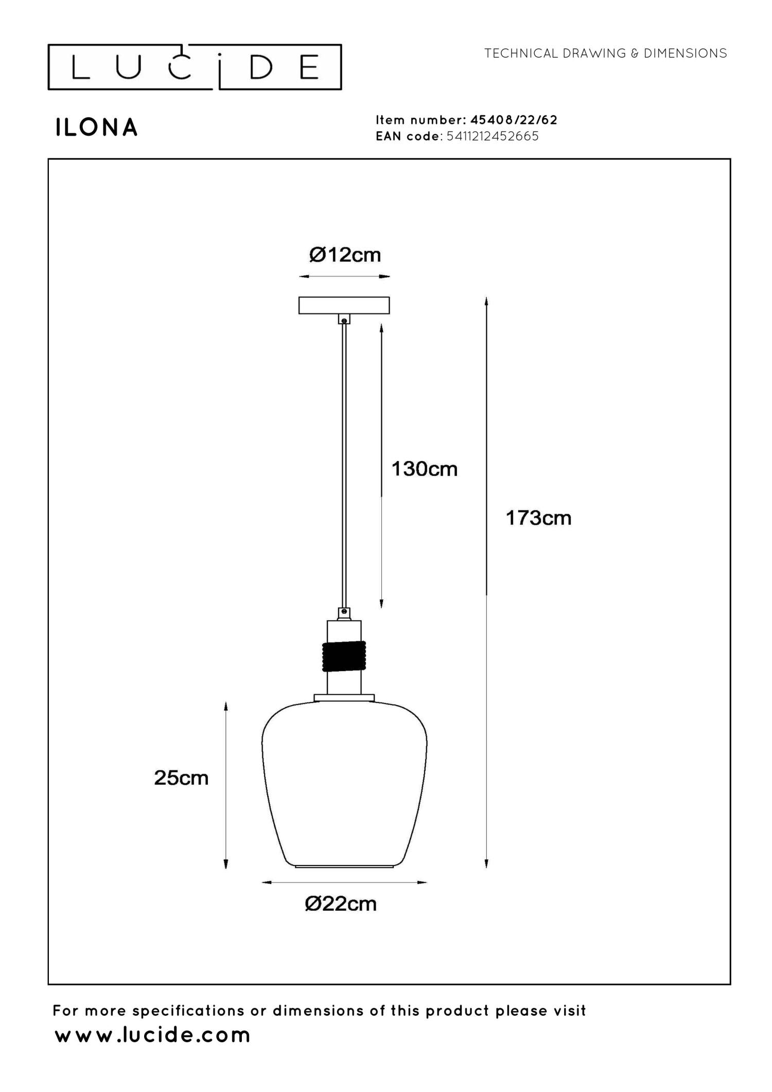 ILONA - Suspension - Ø 22 cm - 1xE27 - Ambre