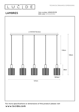 LAMBRES - Hanglamp - 5xE27 - Zwart