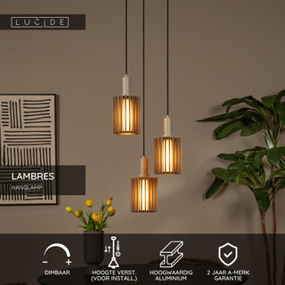 LAMBRES - Suspension - 3xE27 - Taupe