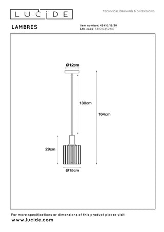 LAMBRES - Hanglamp - Ø 15 cm - 1xE27 - Zwart