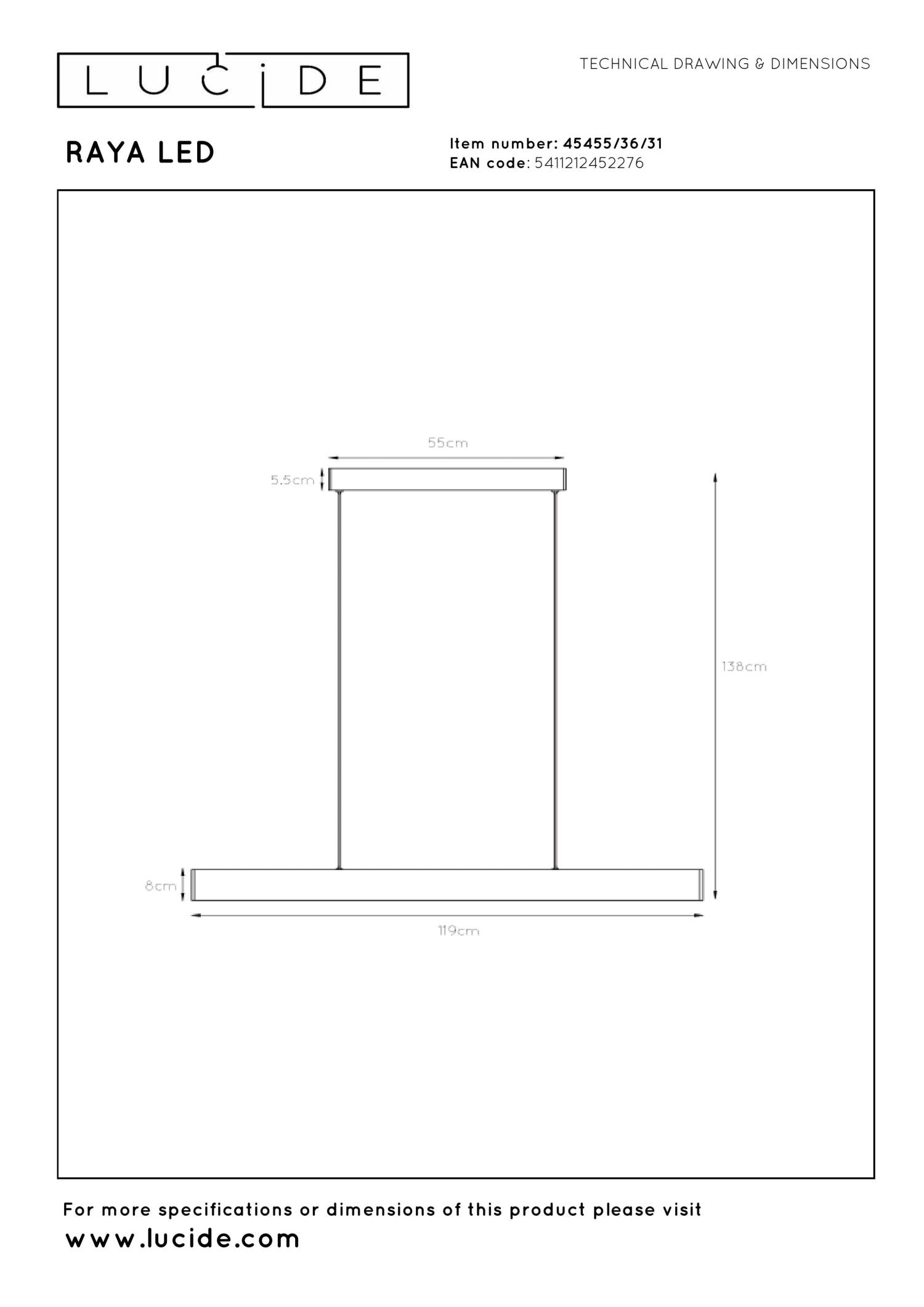RAYA LED - Hanglamp - LED Dimb. - 1x36W 2700K - Wit