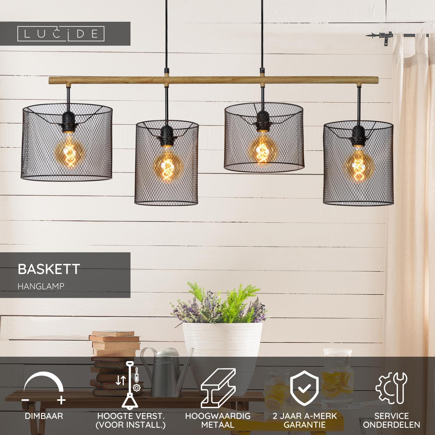 BASKETT - Hanglamp - 4xE27 - Zwart