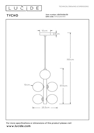 TYCHO - Suspension - Ø 25,5 cm - 6xG9 - Noir