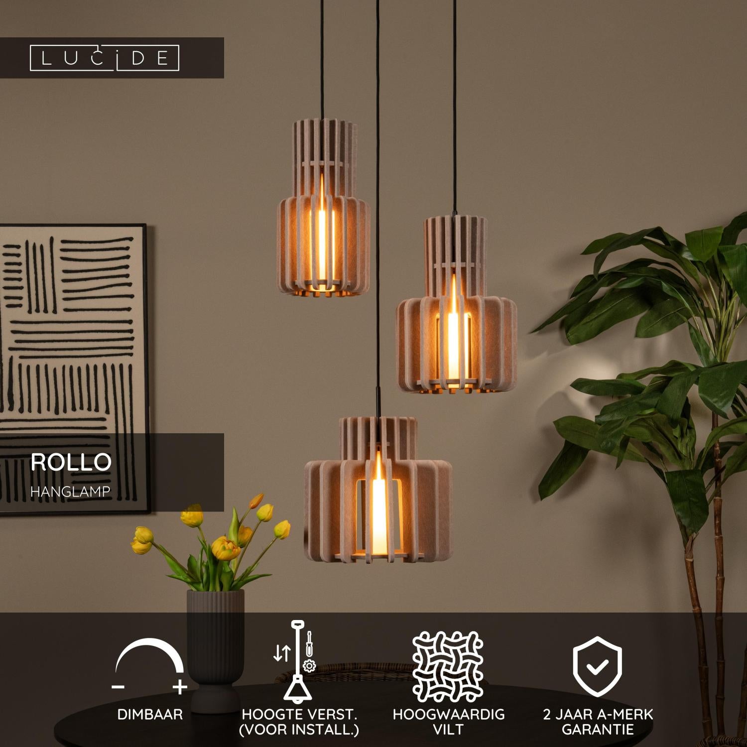 ROLLO - Suspension - 3xE27 - Taupe