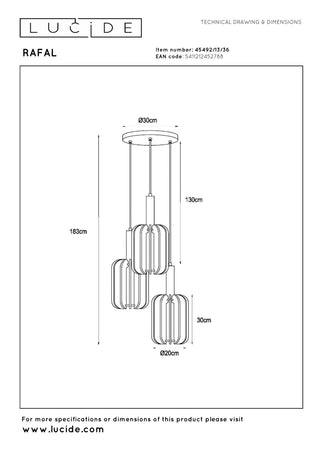 RAFAL - Suspension - Ø 50 cm - 3xE27 - Gris