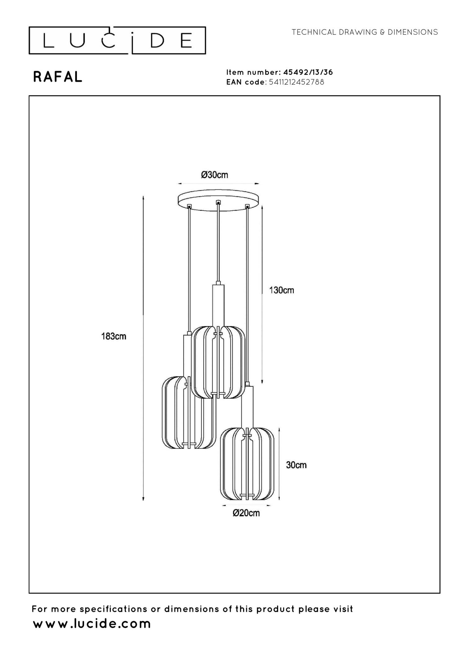 RAFAL - Suspension - Ø 50 cm - 3xE27 - Gris