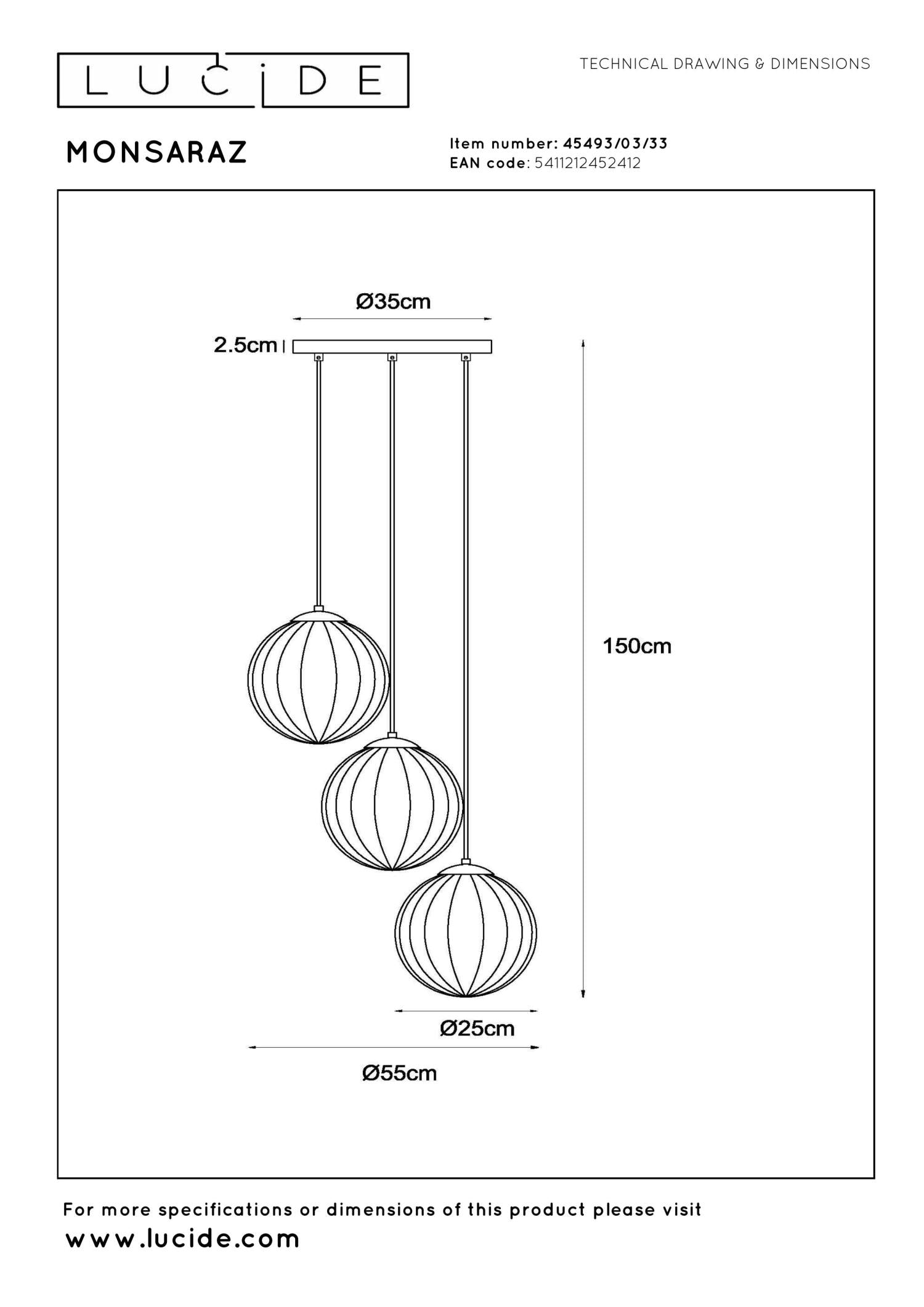 MONSARAZ - Suspension - Ø 35 cm - 3xE27 - Vert