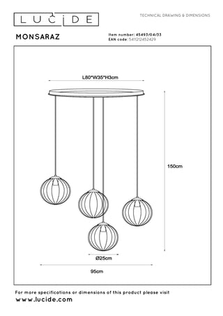 MONSARAZ - Suspension - 4xE27 - Vert
