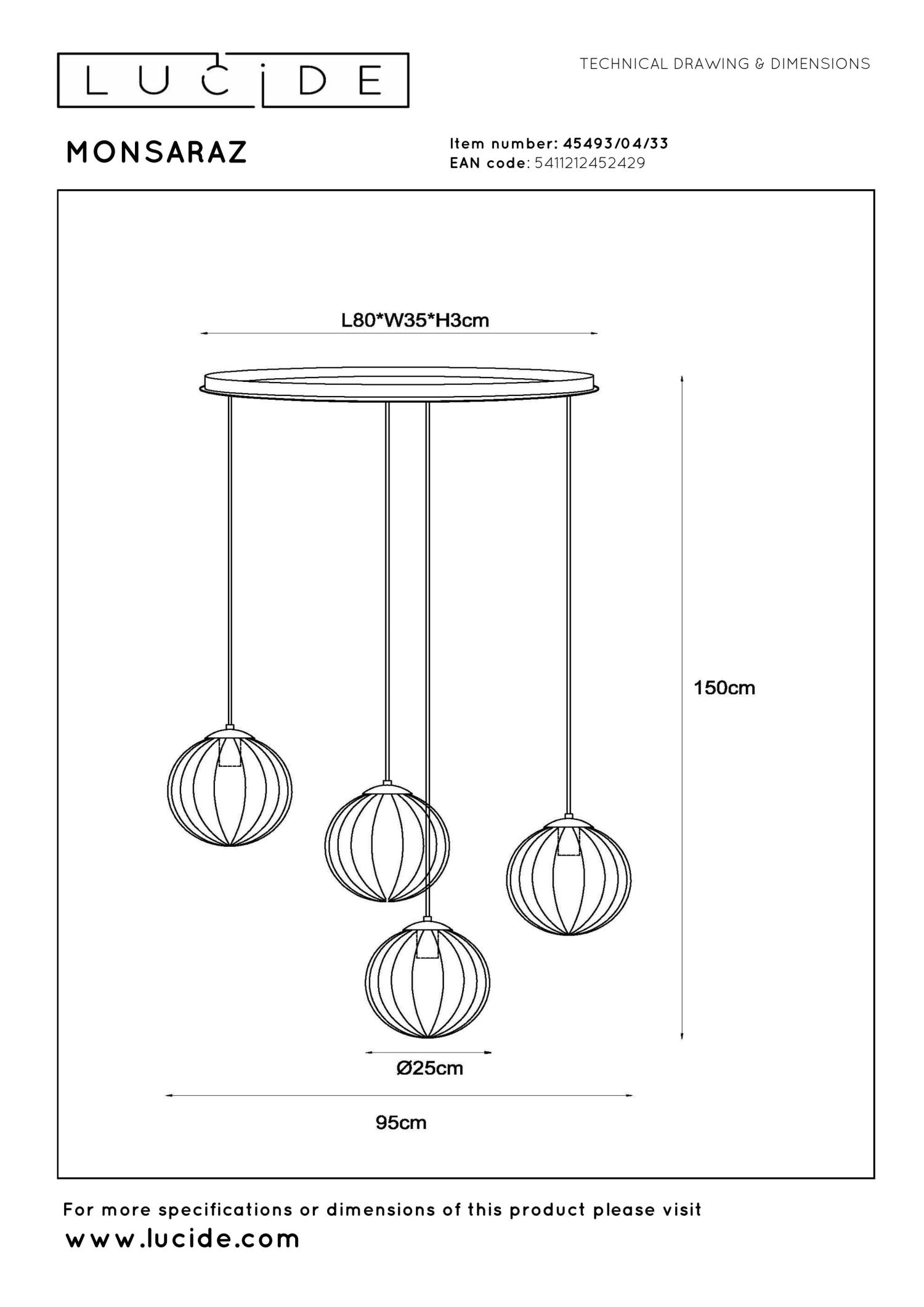 MONSARAZ - Suspension - 4xE27 - Vert