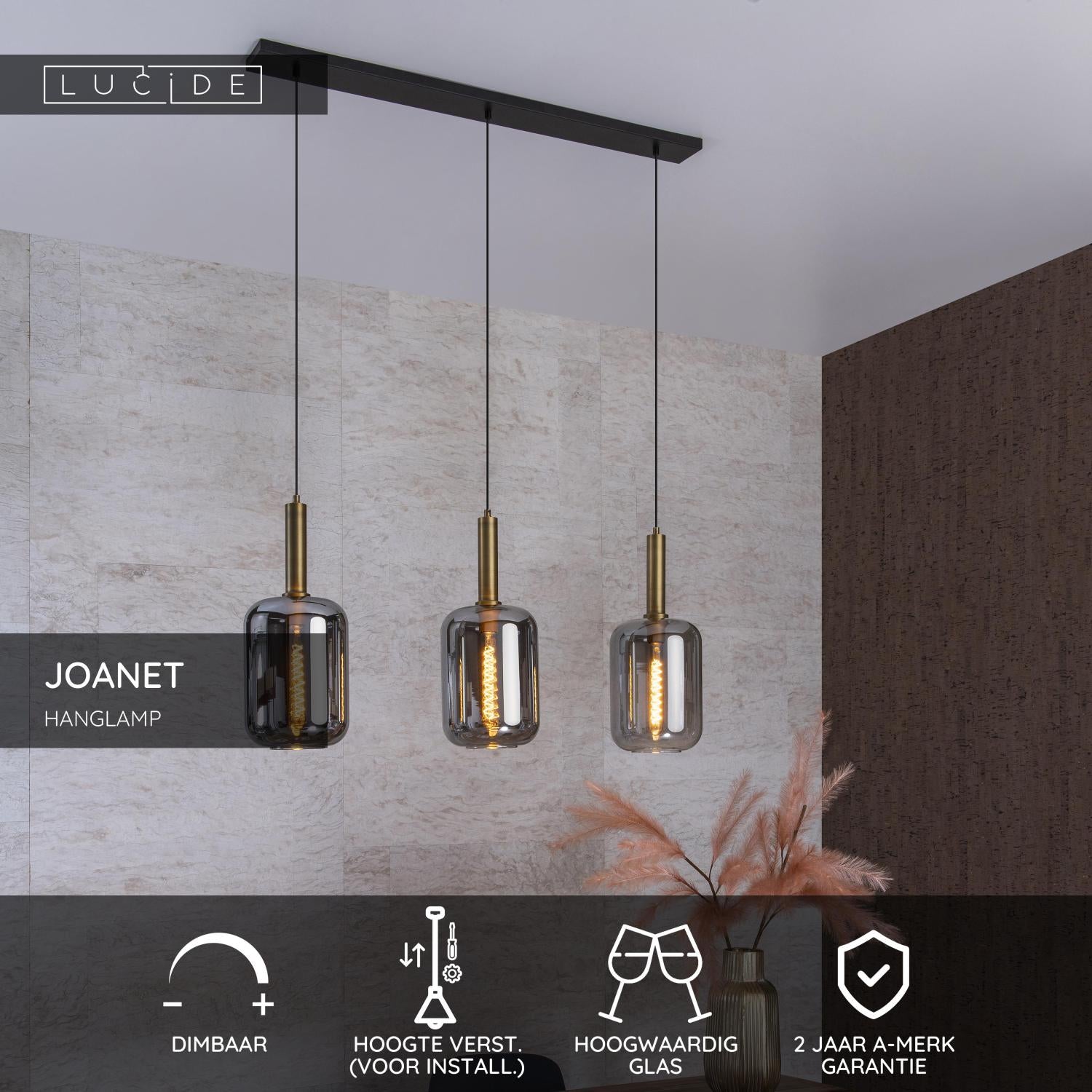 JOANET - Hanglamp - 3xE27 - Fumé