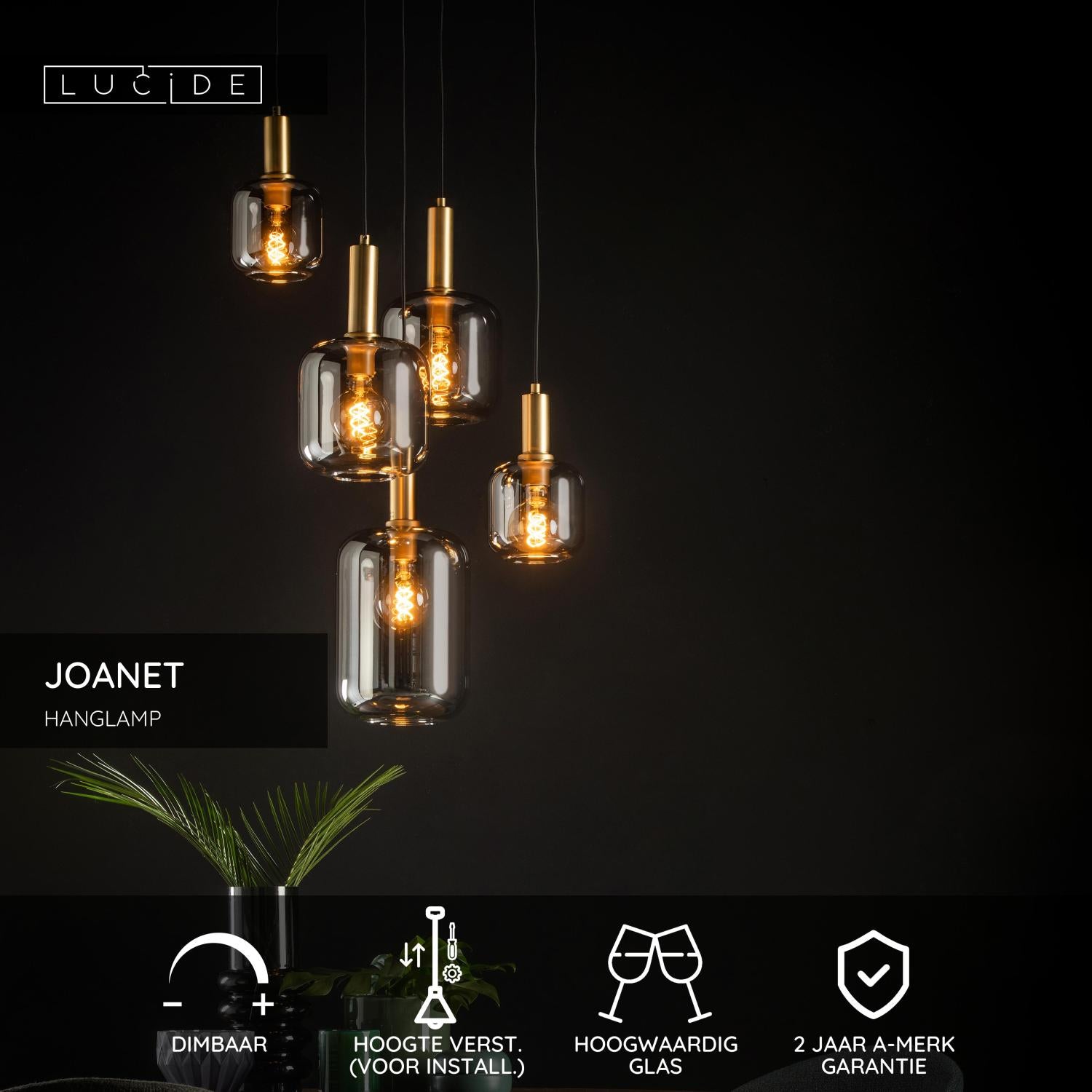 JOANET - Hanglamp - Ø 66 cm - 5xE27 - Fumé
