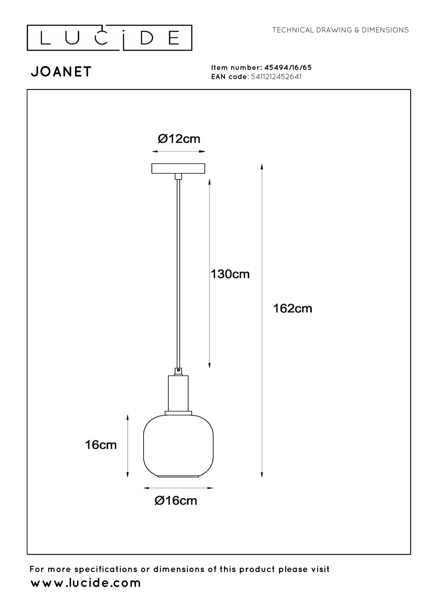 JOANET - Hanglamp - Ø 16 cm - 1xE27 - Fumé