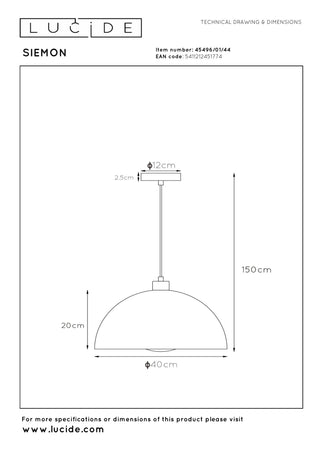 SIEMON - Hanglamp - Ø 40 cm - 1xE27 - Okergeel