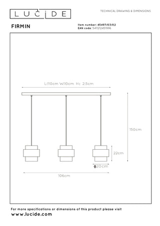 FIRMIN - Suspension - 3xE27 - Or mat / Laiton