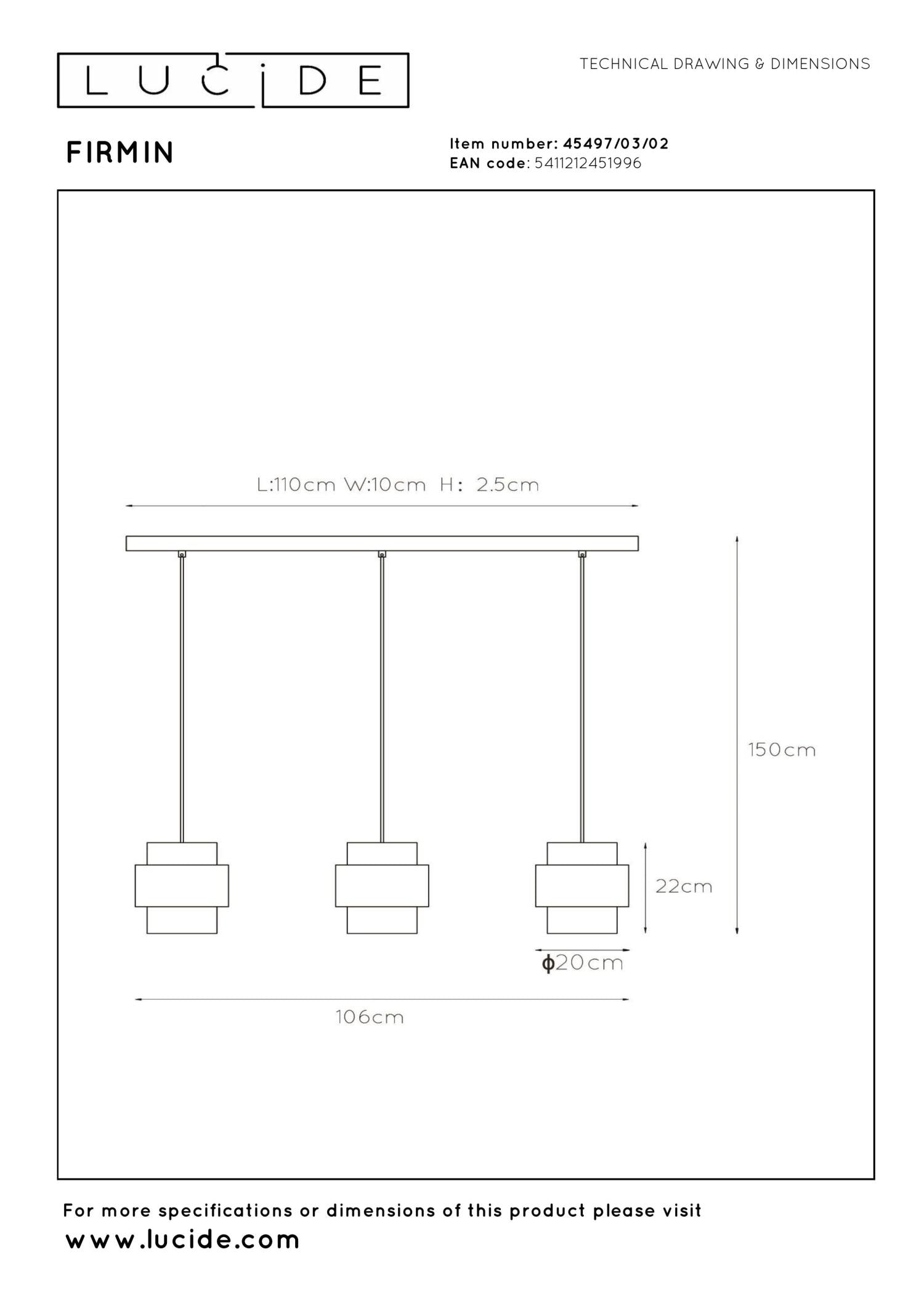 FIRMIN - Suspension - 3xE27 - Or mat / Laiton