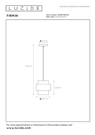 FIRMIN - Hanglamp - Ø 20 cm - 1xE27 - Mat Goud / Messing