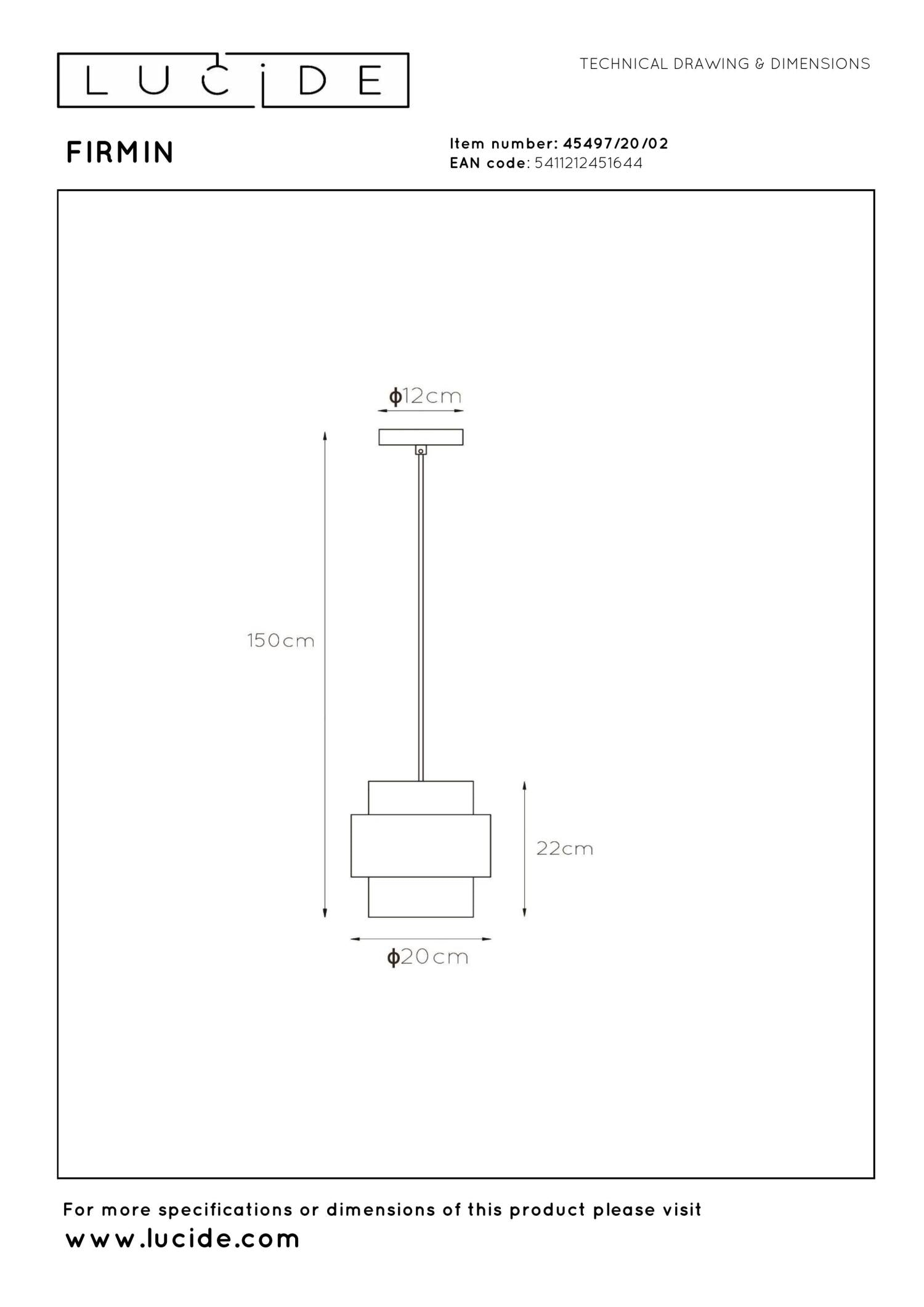 FIRMIN - Hanglamp - Ø 20 cm - 1xE27 - Mat Goud / Messing