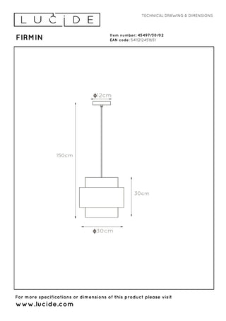 FIRMIN - Hanglamp - Ø 30 cm - 1xE27 - Mat Goud / Messing