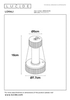 LORALI - Rechargeable table lamp Indoor/Outdoor - Battery - Ø 7.7 cm - LED Dimmable - 1x1.2W 2600K/3000K - IP44 - Black
