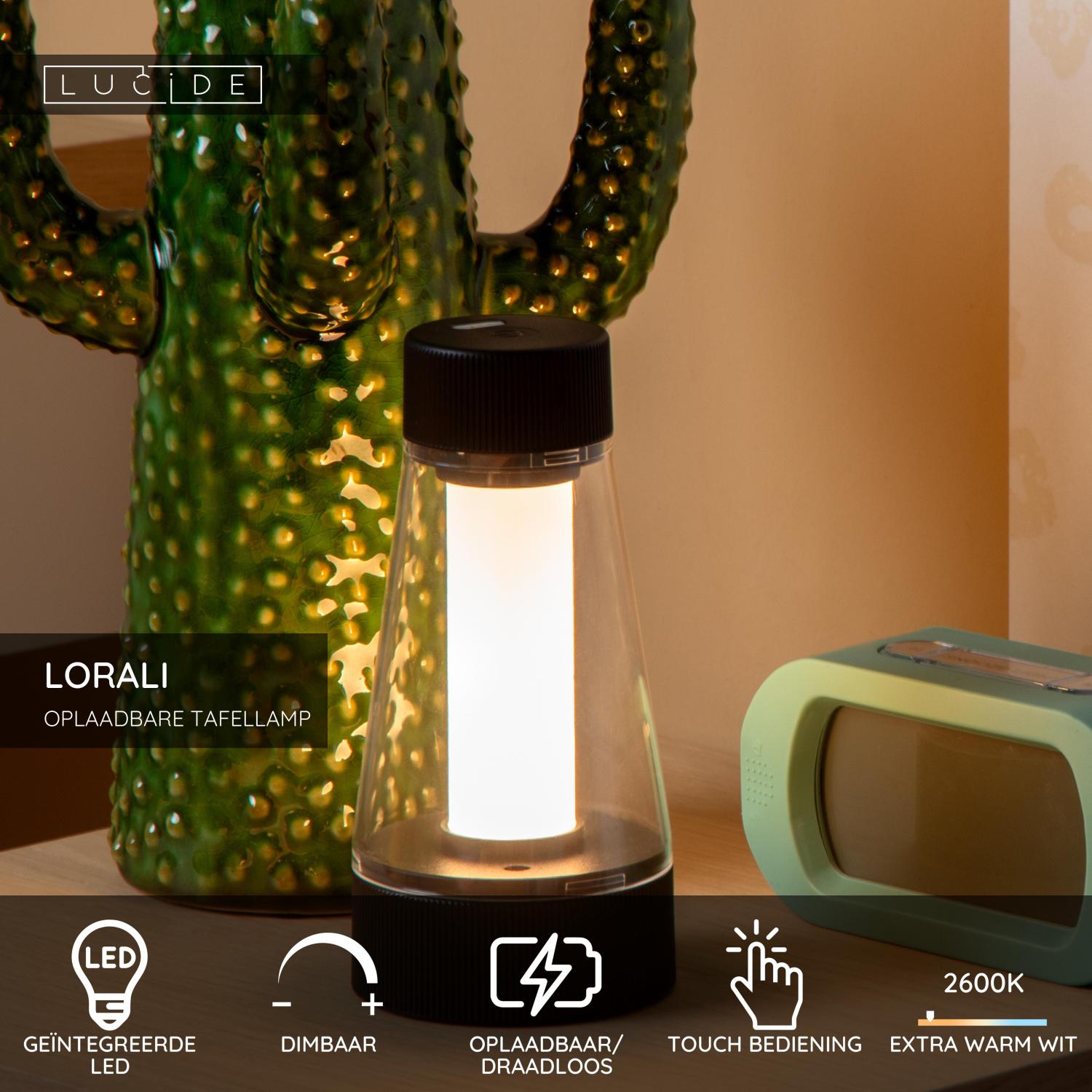 LORALI - Oplaadbare Tafellamp Binnen/Buiten - Accu/Batterij - Ø 7,7 cm - LED Dimb. - 1x1,2W 2600K/3000K - IP44 - Zwart
