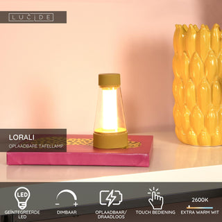 LORALI - Rechargeable table lamp Indoor/Outdoor - Battery - Ø 7.7 cm - LED Dimmable - 1x1.2W 2600K/3000K - IP44 - Ochre yellow