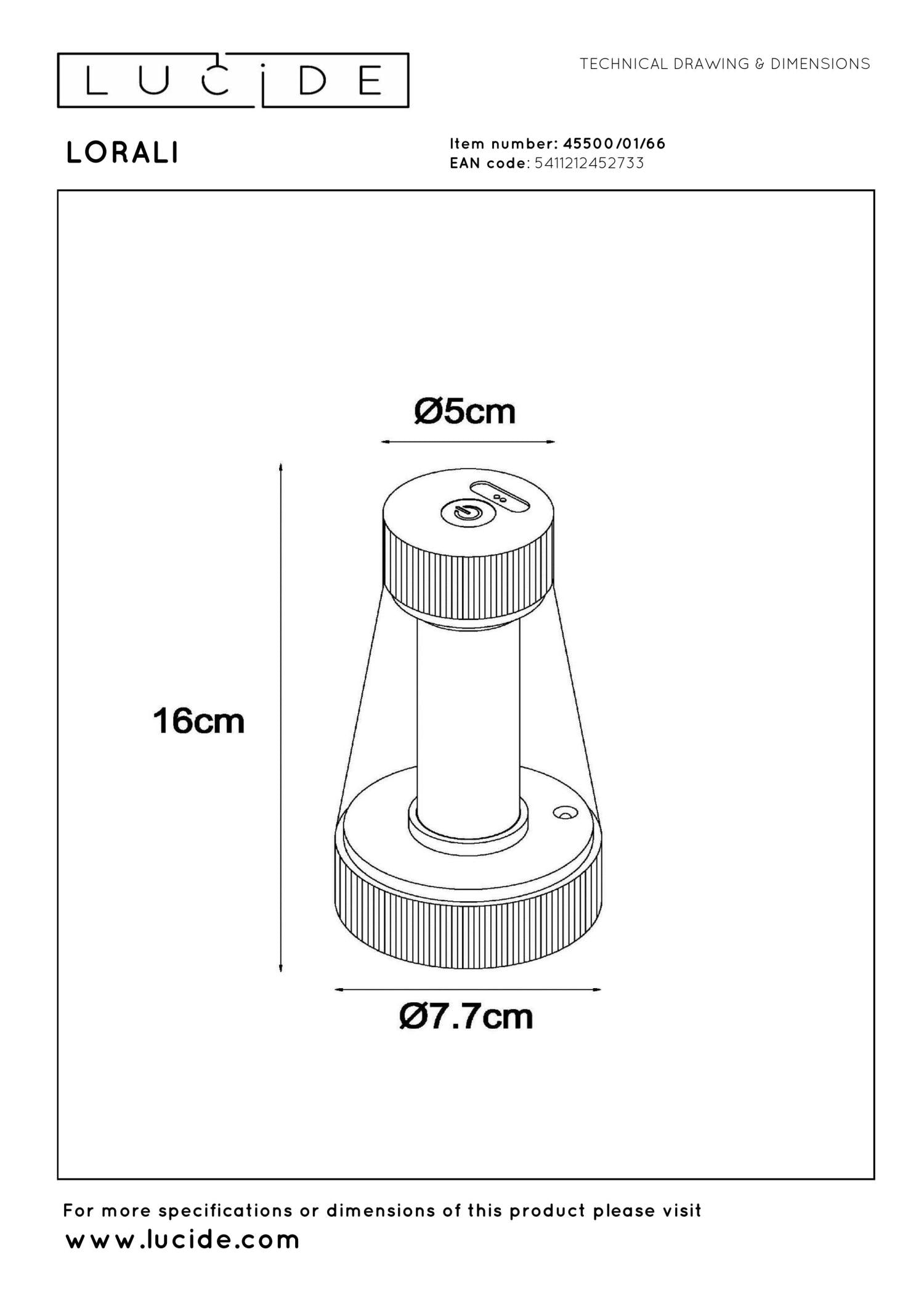 LORALI - Rechargeable table lamp Indoor/Outdoor - Battery - Ø 7.7 cm - LED Dimmable - 1x1.2W 2600K/3000K - IP44 - Pink