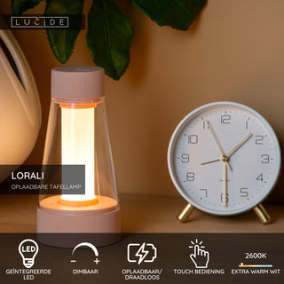 LORALI - Rechargeable table lamp Indoor/Outdoor - Battery - Ø 7.7 cm - LED Dimmable - 1x1.2W 2600K/3000K - IP44 - Pink