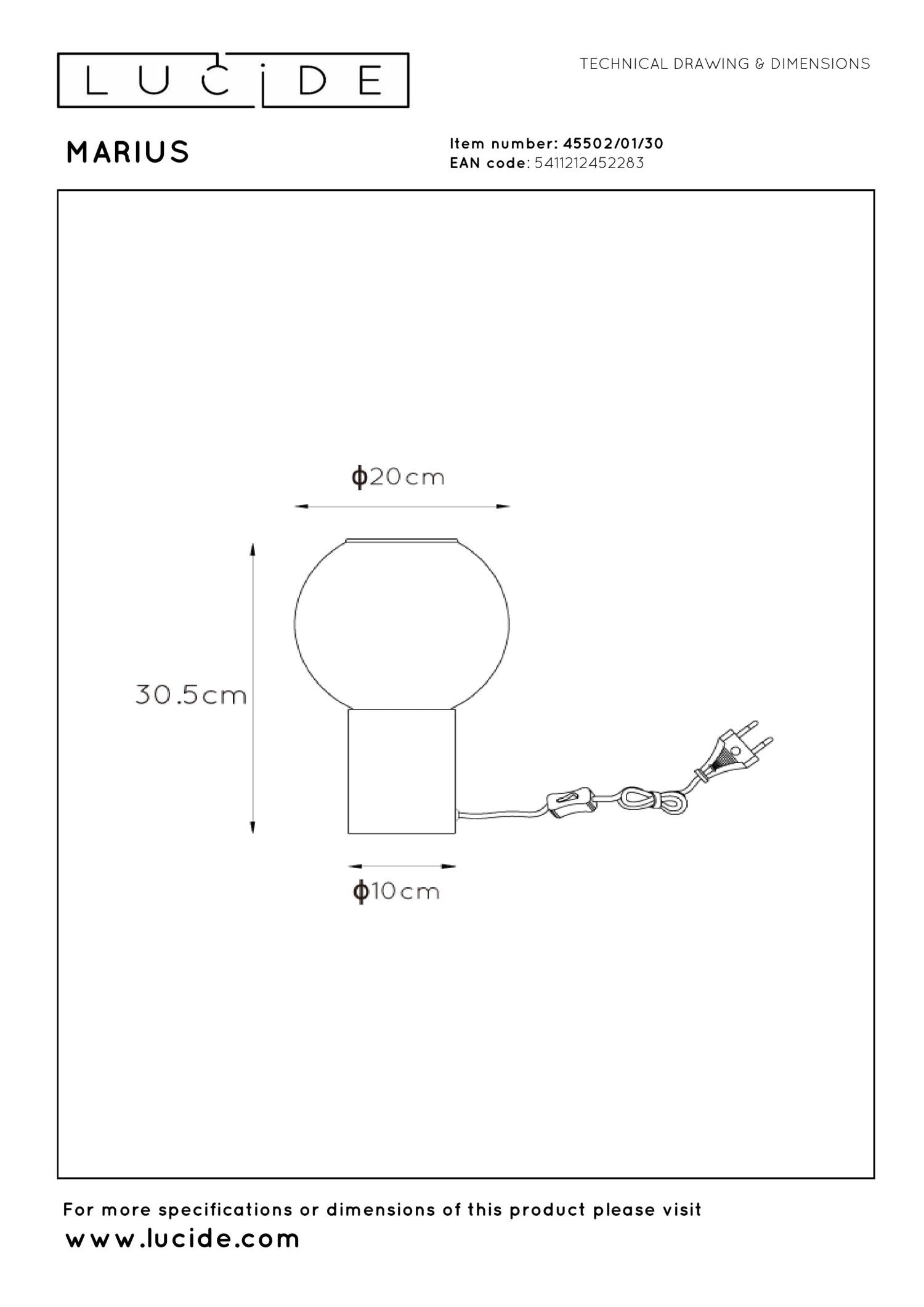 MARIUS - Tafellamp - Ø 20 cm - 1xE27 - Zwart