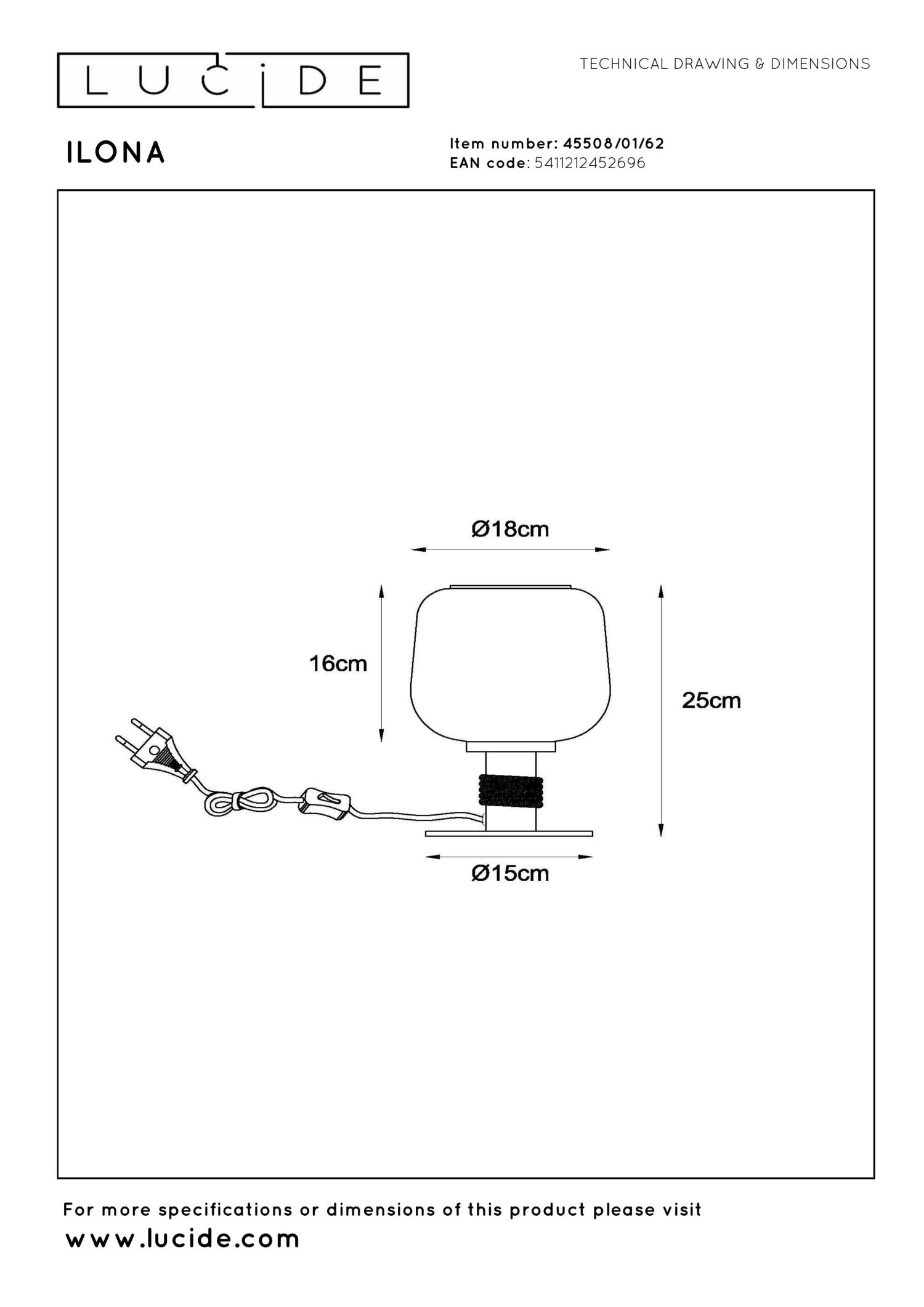 ILONA - Lampe de table - Ø 18 cm - 1xE27 - Ambre