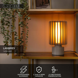 LAMBRES - Tafellamp - Ø 15 cm - 1xE27 - Taupe