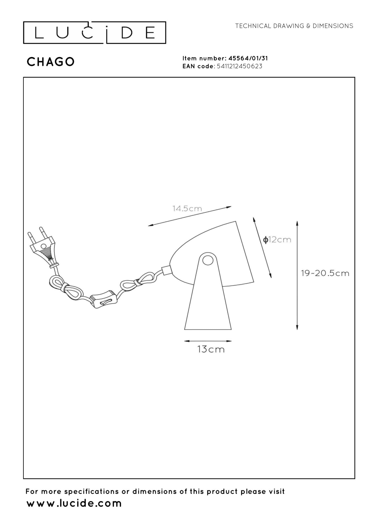 CHAGO - Tafellamp - 1xE14 - Wit
