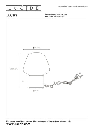 BECKY - Lampe de table - Ø 20 cm - 1xE27 - Fumé