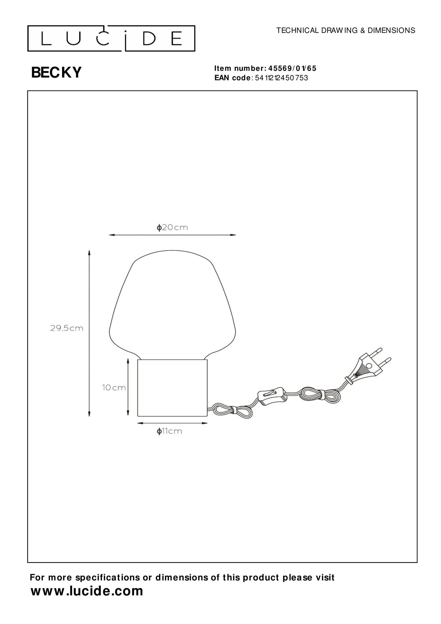 BECKY - Lampe de table - Ø 20 cm - 1xE27 - Fumé
