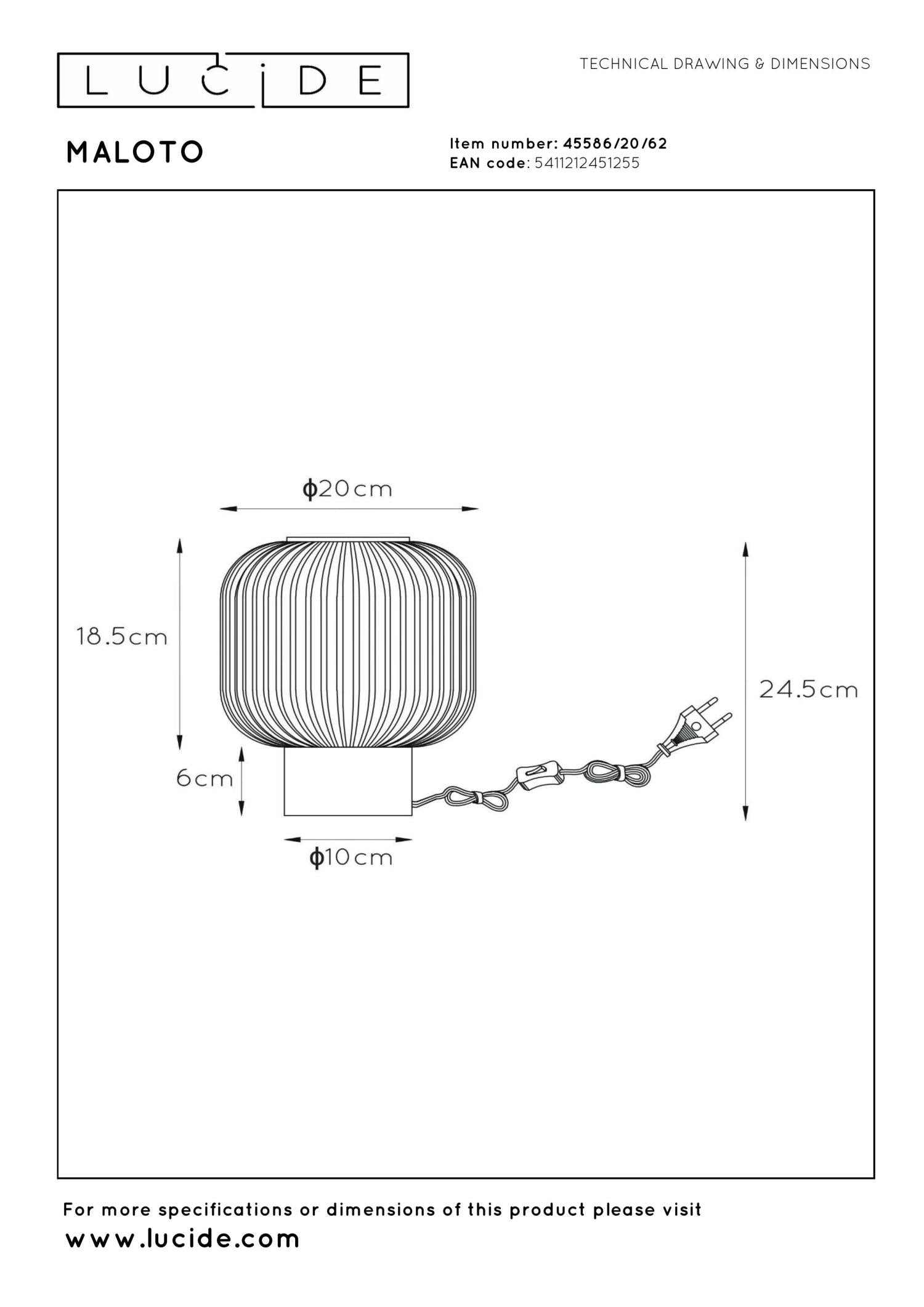 MALOTO - Lampe de table - Ø 20 cm - 1xE27 - Ambre