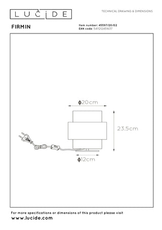 FIRMIN - Tafellamp - Ø 20 cm - 1xE27 - Mat Goud / Messing