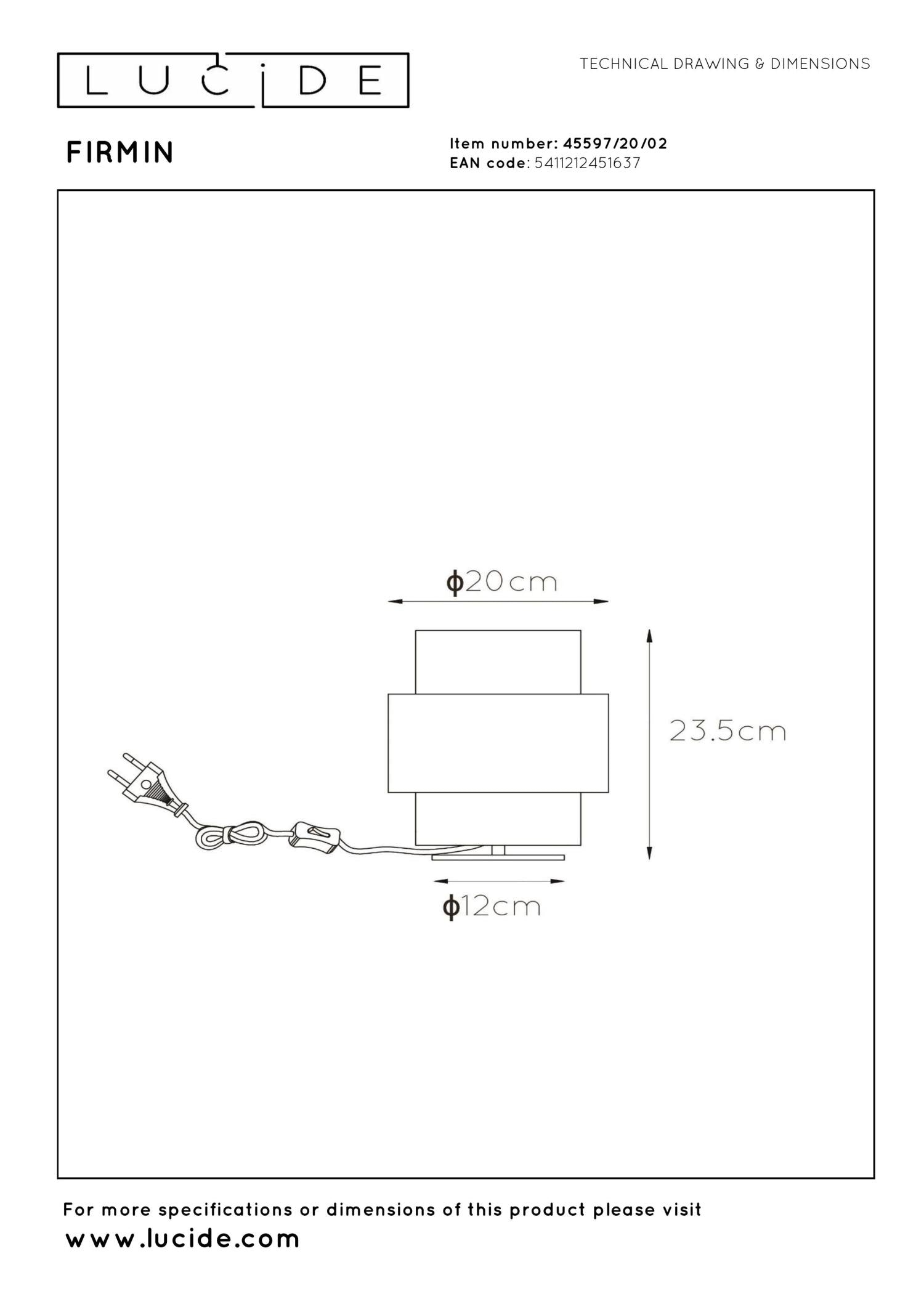 FIRMIN - Tafellamp - Ø 20 cm - 1xE27 - Mat Goud / Messing