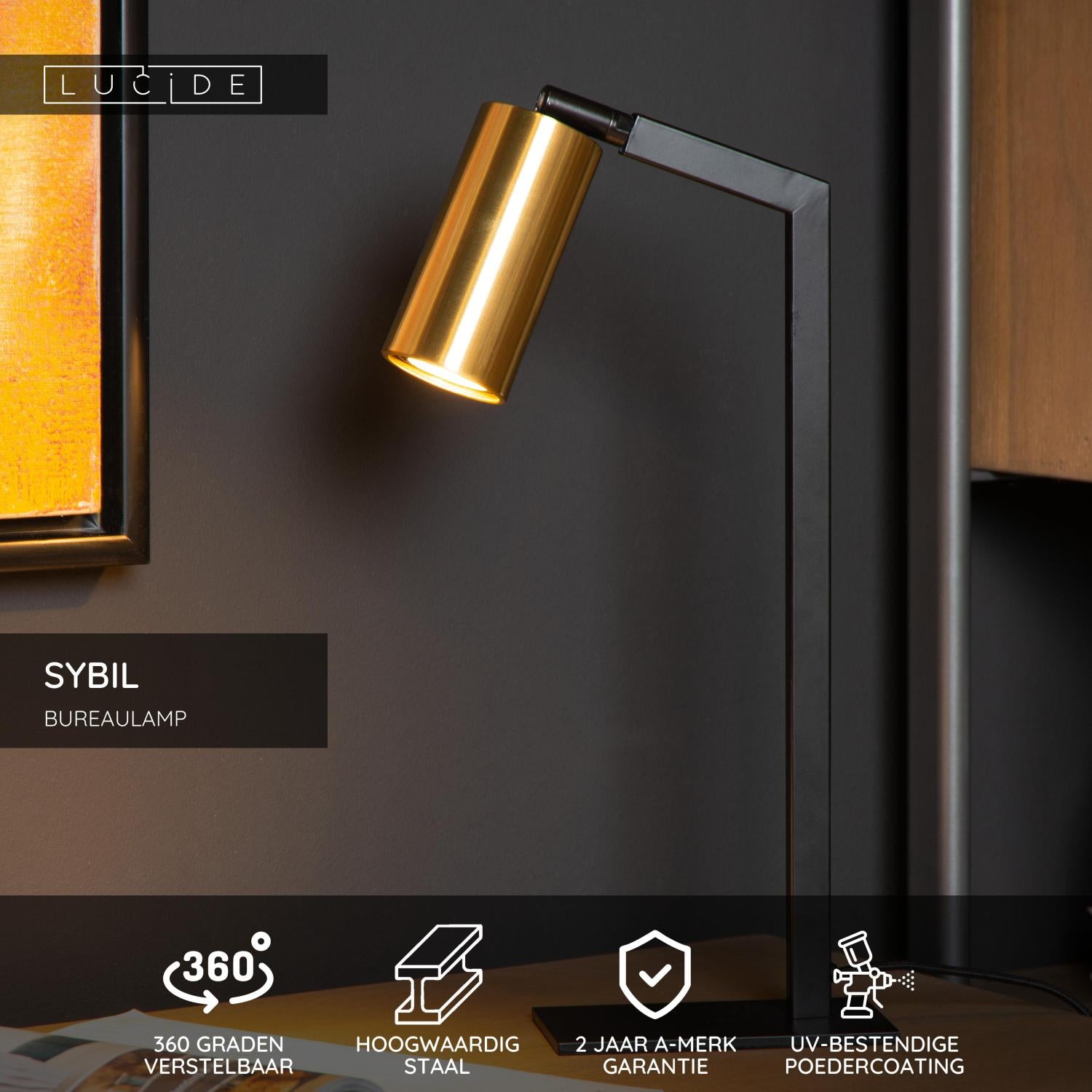 SYBIL - Bureaulamp - 1xGU10 - Zwart