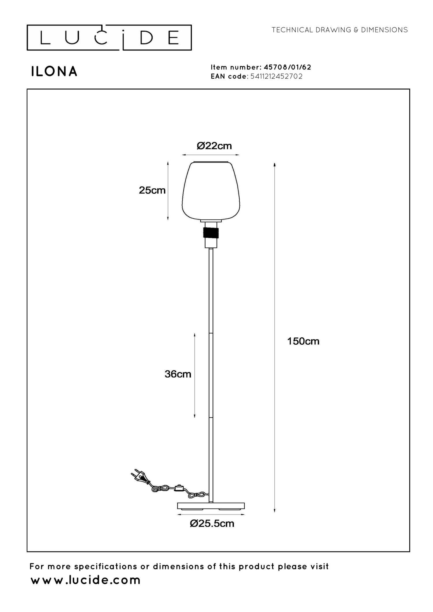 ILONA - Vloerlamp - Ø 34 cm - 1xE27 - Amber