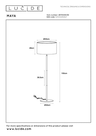 MAYA - Vloerlamp - Ø 45 cm - 1xE27 - Zwart