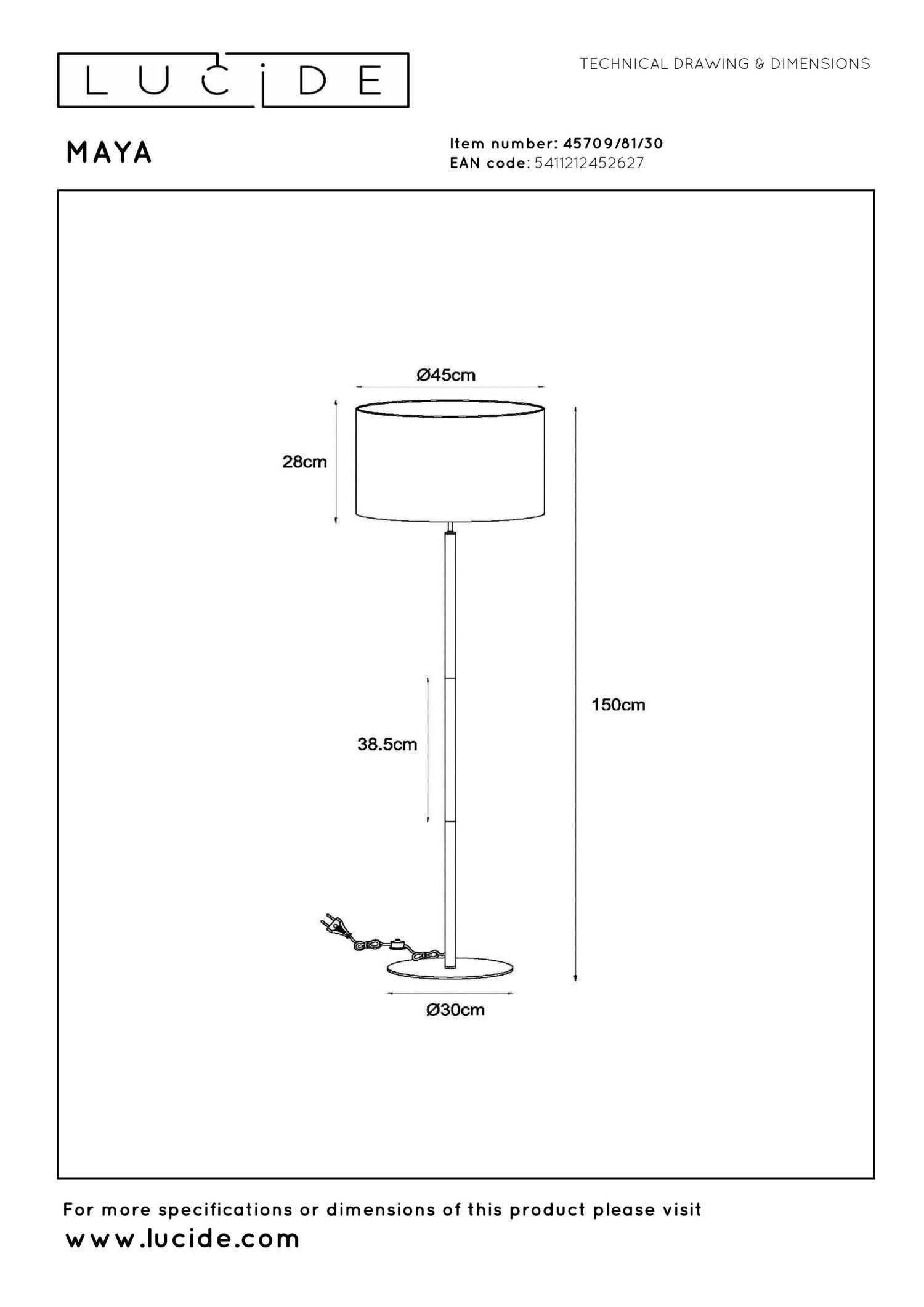 MAYA - Vloerlamp - Ø 45 cm - 1xE27 - Zwart
