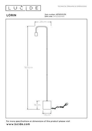 LORIN - Vloerlamp - 1xE27 - Zwart