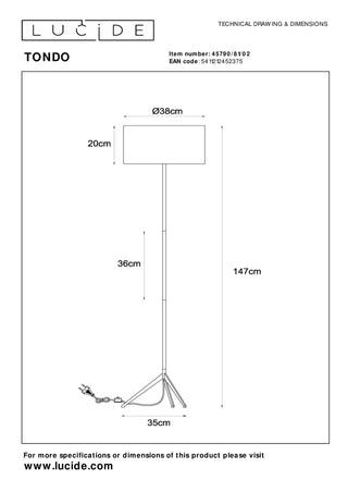 TONDO - Vloerlamp - Ø 38 cm - 1xE27 - Mat Goud / Messing