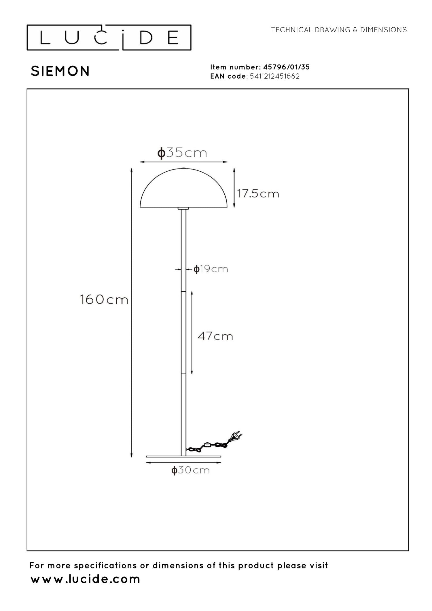 SIEMON - Lampadaire - Ø 35 cm - 1xE27 - Bleu