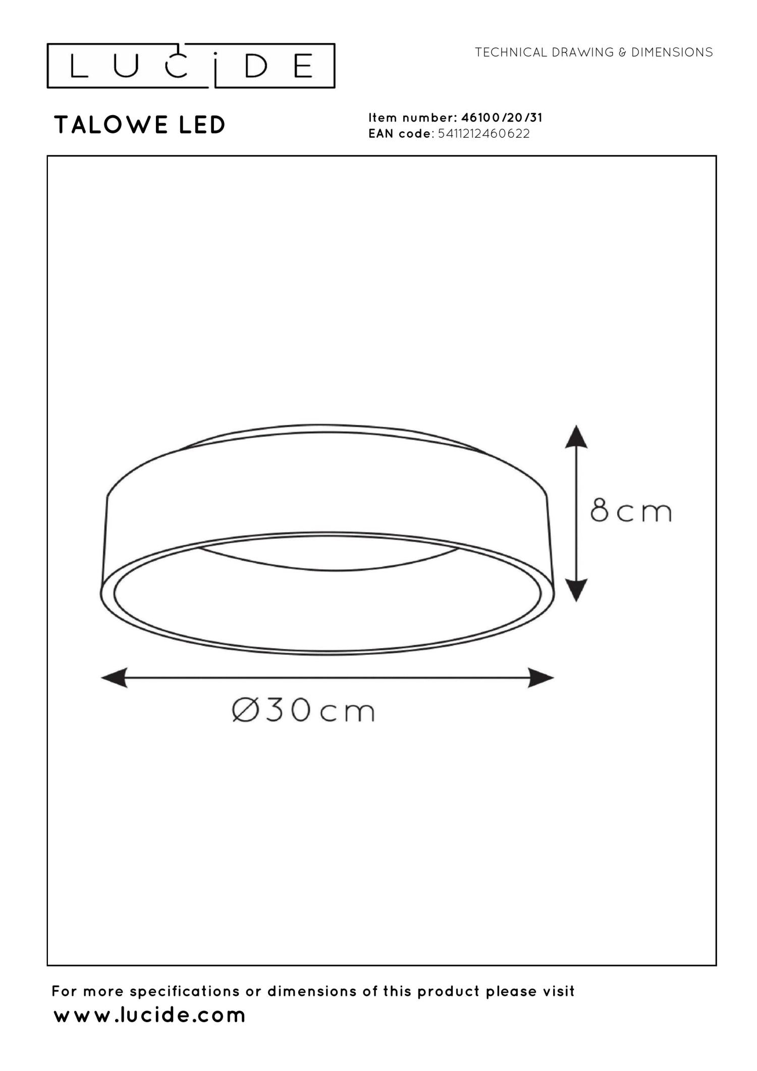 TALOWE LED - Ceiling light - Ø 30 cm - LED Dimmable - 1x20W 3000K - White