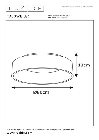 TALOWE LED - Plafonnière - Ø 80 cm - LED Dimb. - 1x80W 3000K - Wit