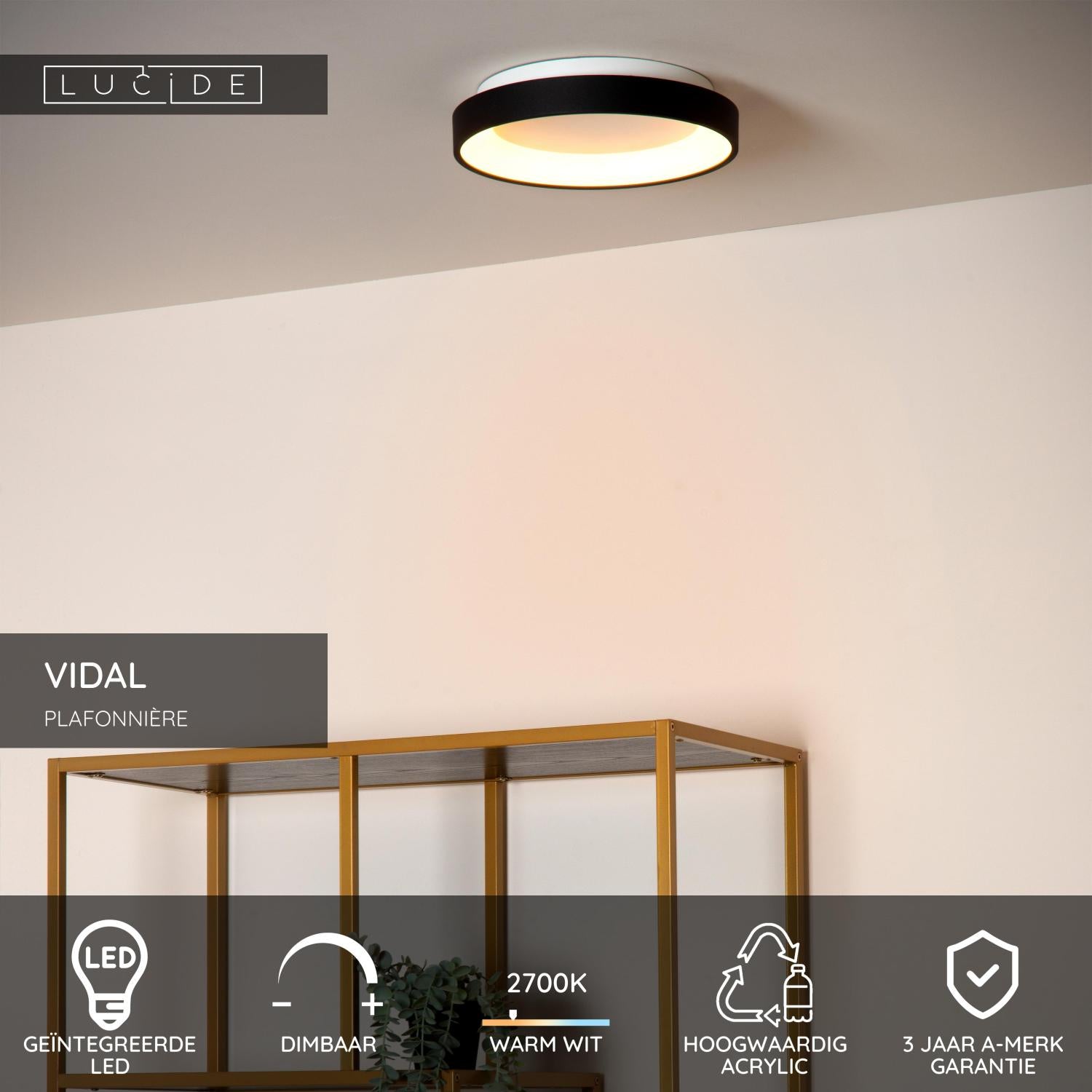 VIDAL - Plafonnière - Ø 28 cm - LED Dimb. - 1x20W 2700K - Zwart