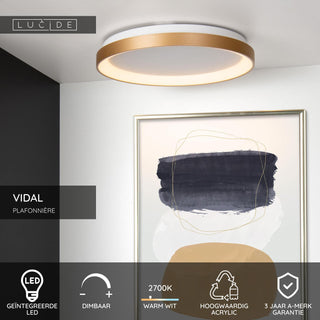 VIDAL - Ceiling light - Ø 48 cm - LED Dimmable - 1x38W 2700K - Matt Gold / Brass