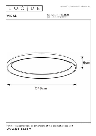 VIDAL - Plafonnière - Ø 48 cm - LED Dimb. - 1x38W 2700K - Zwart
