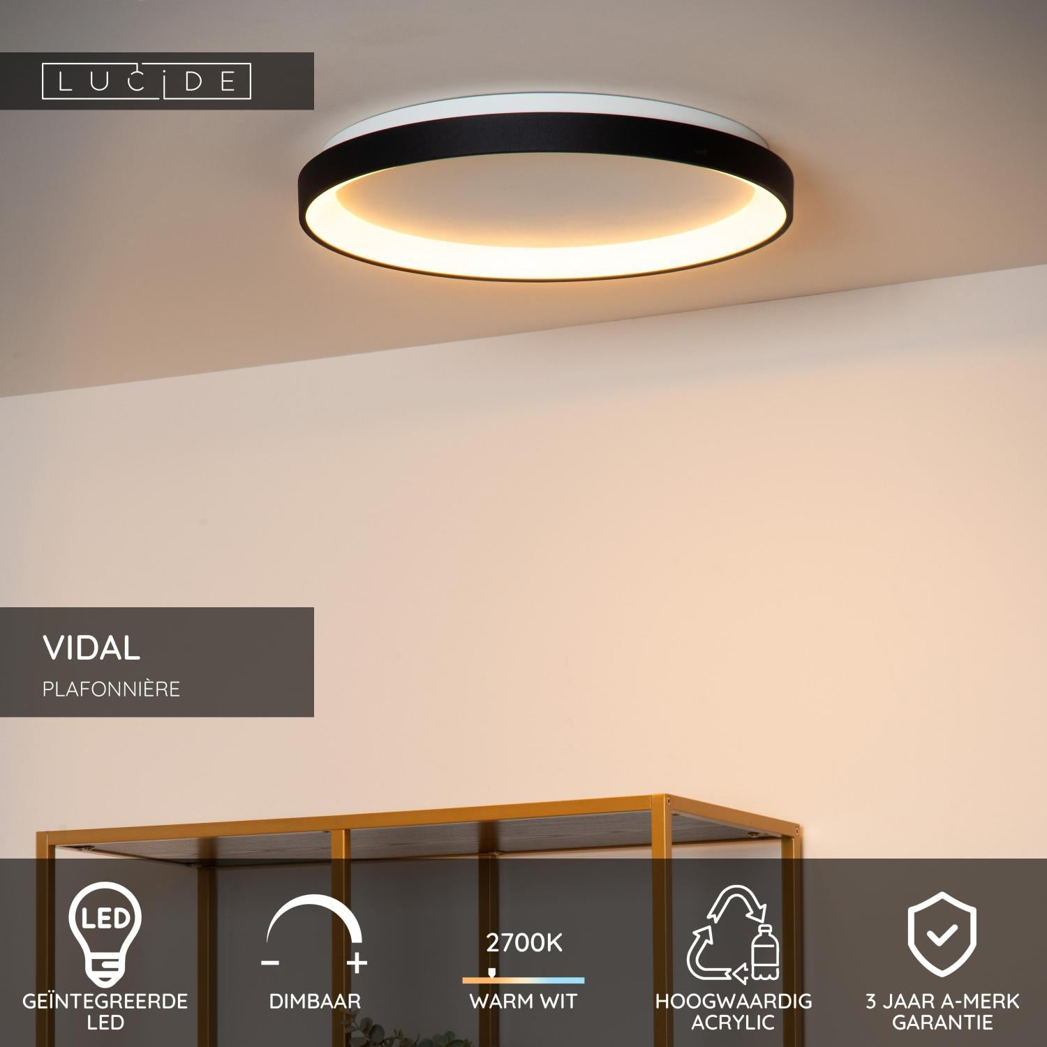 VIDAL - Plafonnière - Ø 48 cm - LED Dimb. - 1x38W 2700K - Zwart