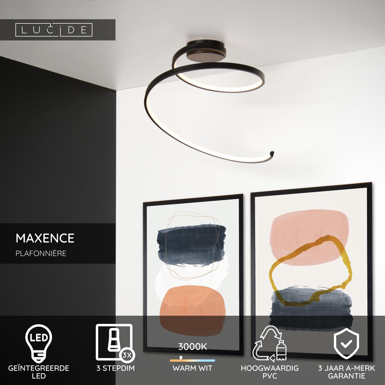MAXENCE - Plafonnière - Ø 46 cm - LED 3 StepDim - 1x24W 3000K - Zwart
